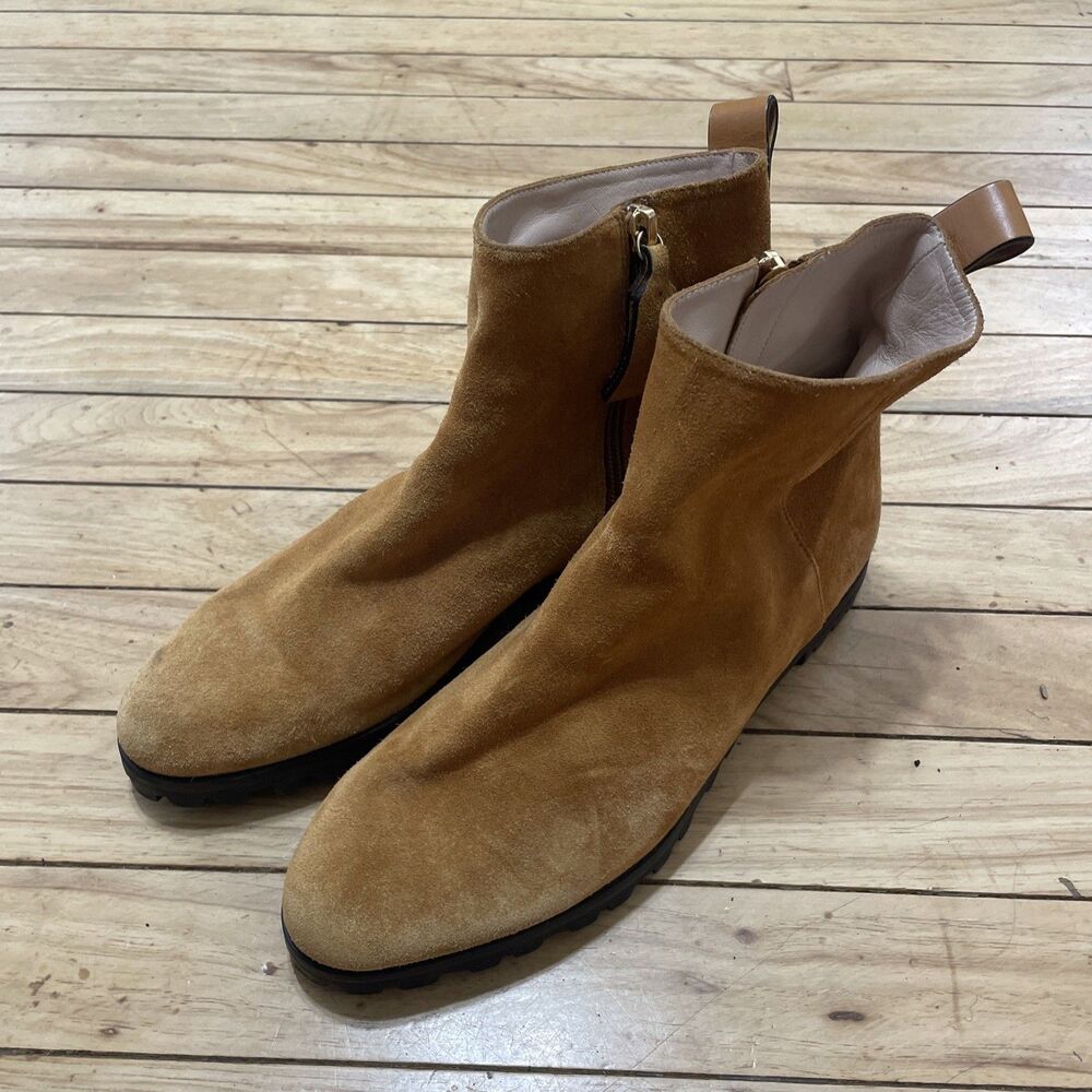 Stuart Weitzman Brown Suede Zip Booties Women 7 Chelsea Boots Boho West VW93994